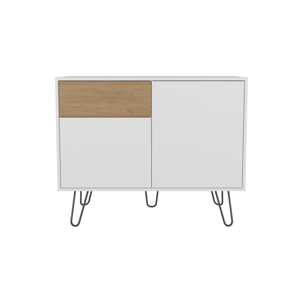 39" Wide White & Oak Console Table with 2 Cabinets, 1 Drawer, 4 Shelves T12790