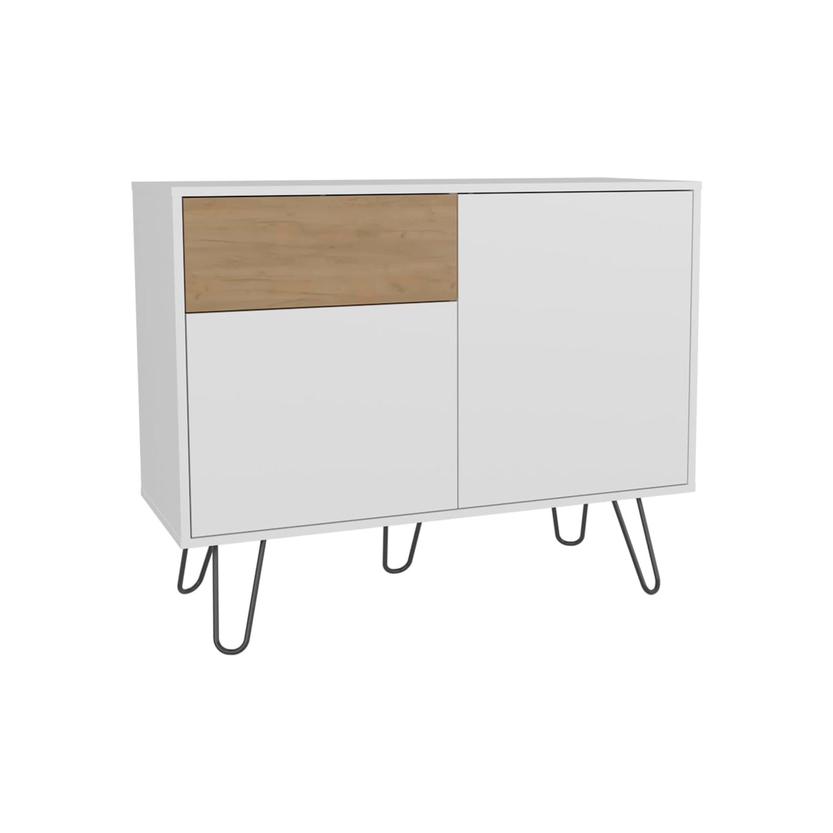 39" Wide White & Oak Console Table with 2 Cabinets, 1 Drawer, 4 Shelves T12790