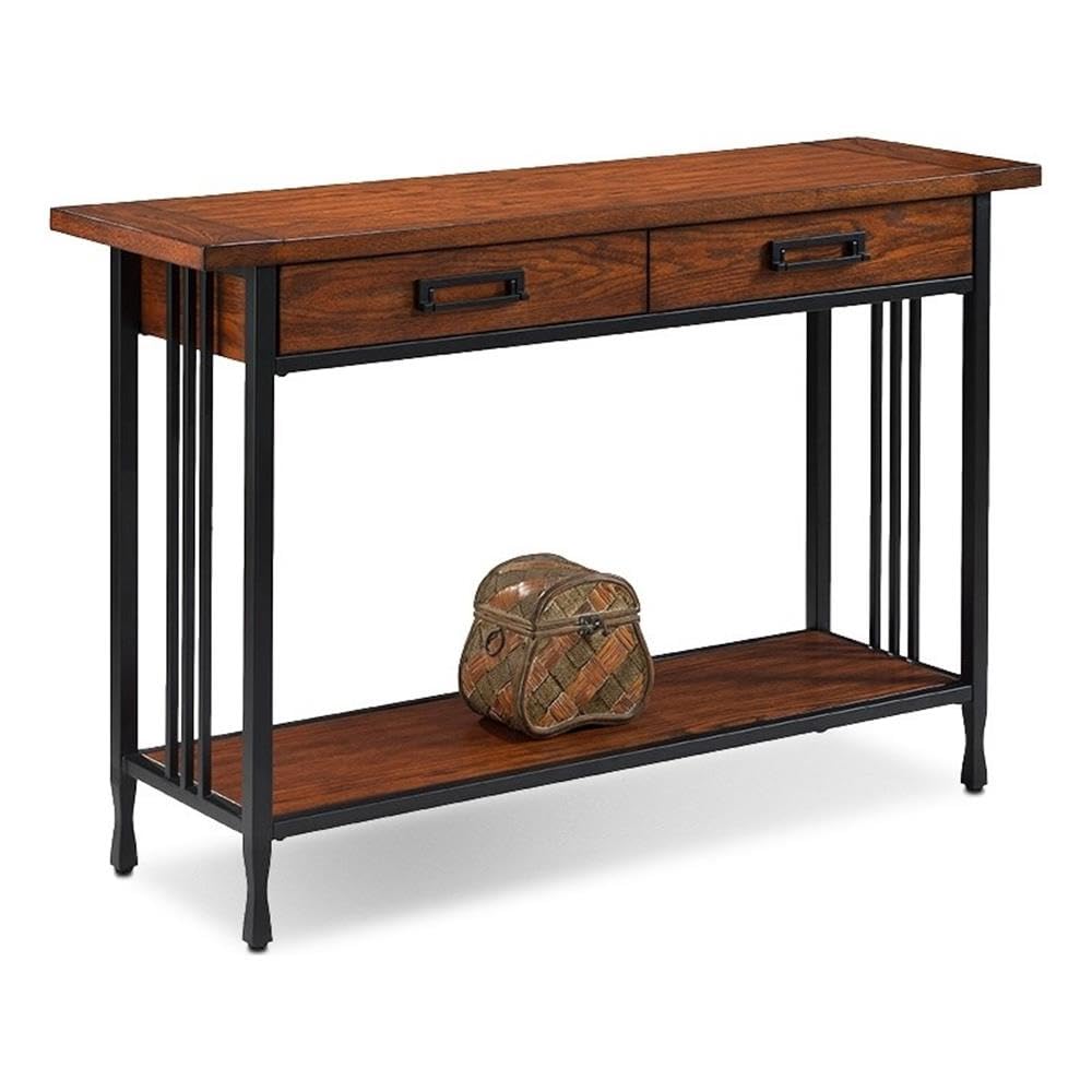 Industrial Wood Console Table with 2 Drawers and Storage Shelf Q561121