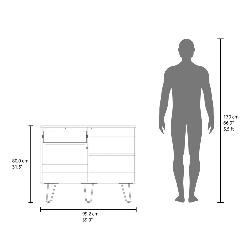 39" Wide White & Oak Console Table with 2 Cabinets, 1 Drawer, 4 Shelves T12790