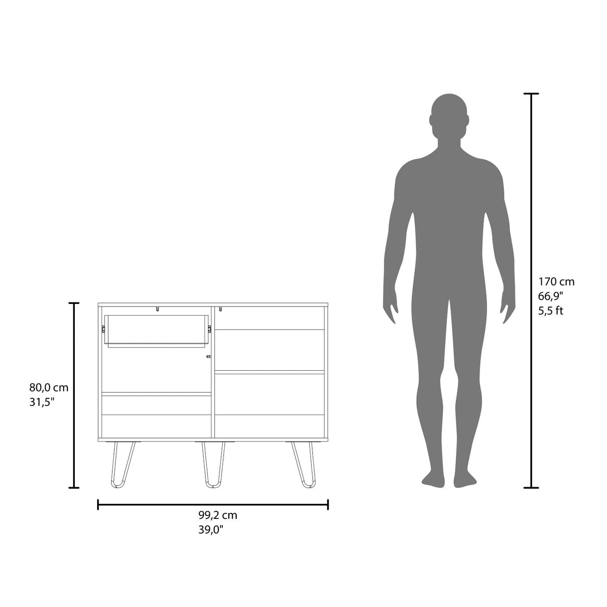 39" Wide White & Oak Console Table with 2 Cabinets, 1 Drawer, 4 Shelves T12790