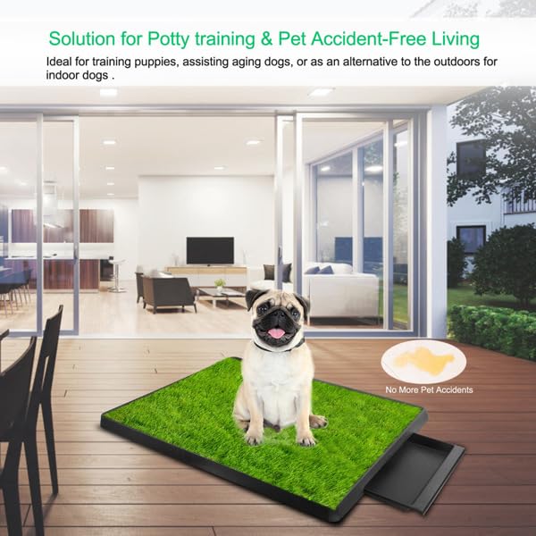 Indoor Dog Potty Training Pad with Removable Waste Tray, Artificial Turf, 25"×20" U30033