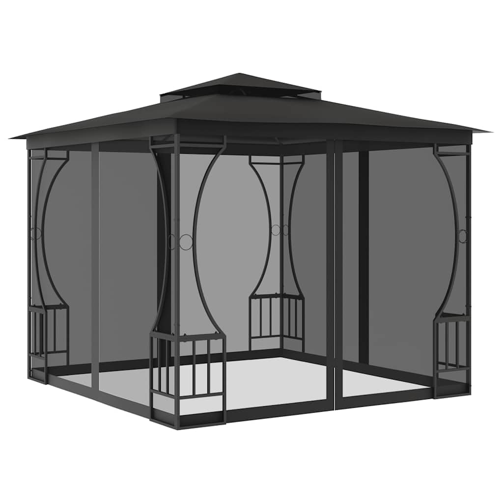 Gazebo with Nets 9.8x9.8x8.7 ft Anthracite Steel Frame Q352