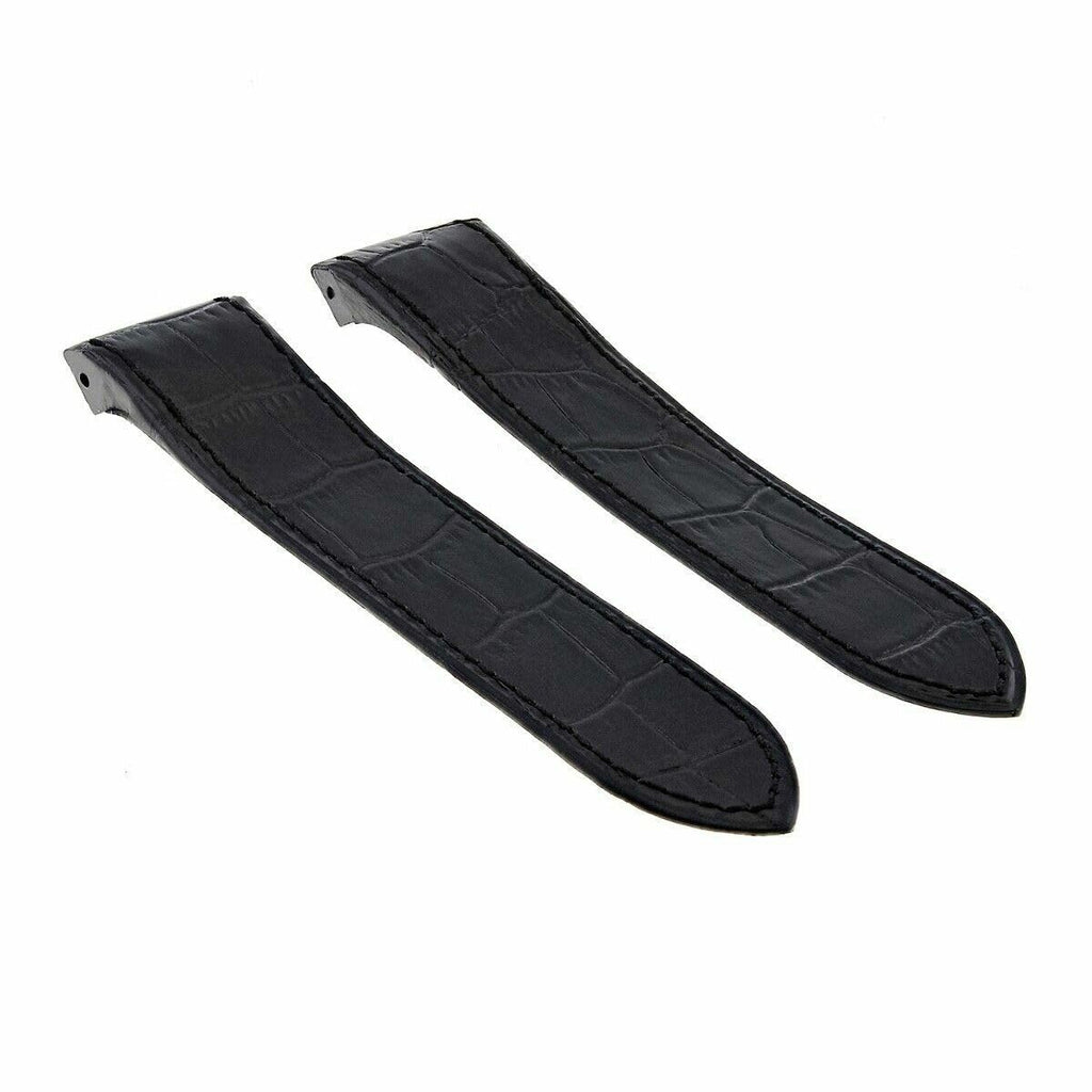 24.5mm Black Leather Watch Band Strap S531