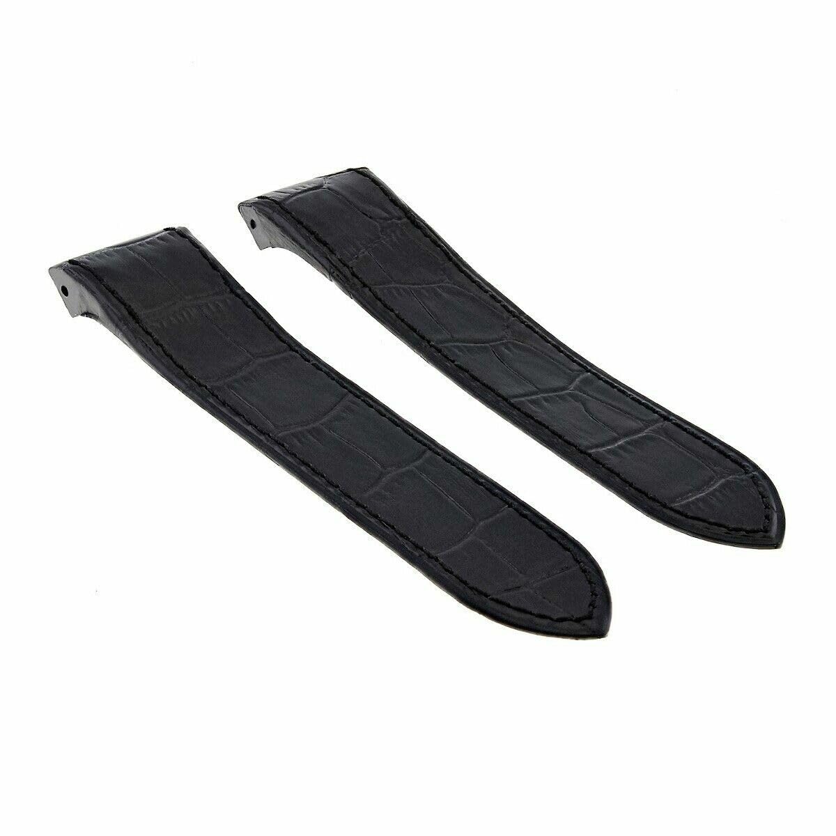 24.5mm Black Leather Watch Band Strap S531