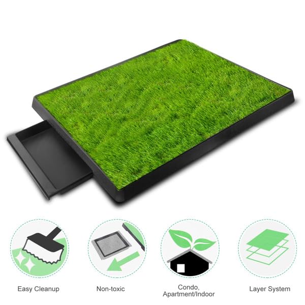 Indoor Dog Potty Training Pad with Removable Waste Tray, Artificial Turf, 25"×20" U30033