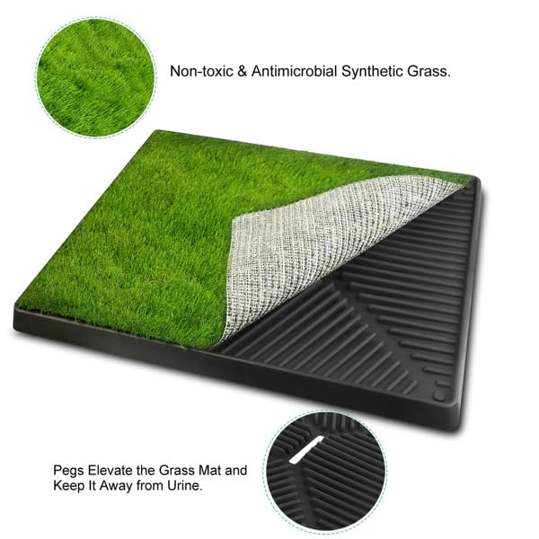 Indoor Dog Potty Training Pad with Removable Waste Tray, Artificial Turf, 25"×20" U30033