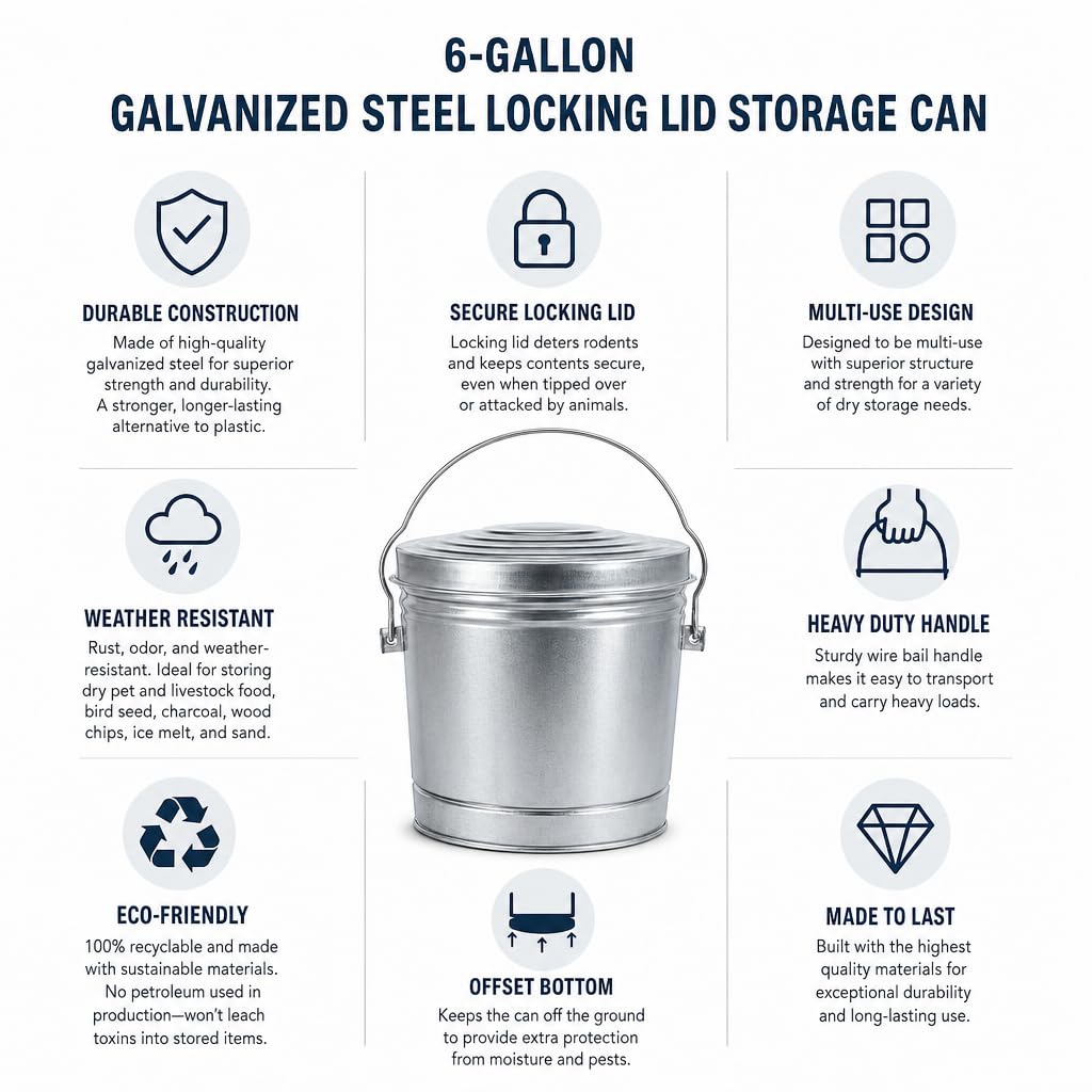 6 Gal Galvanized Steel Storage Can with Locking Lid M887017