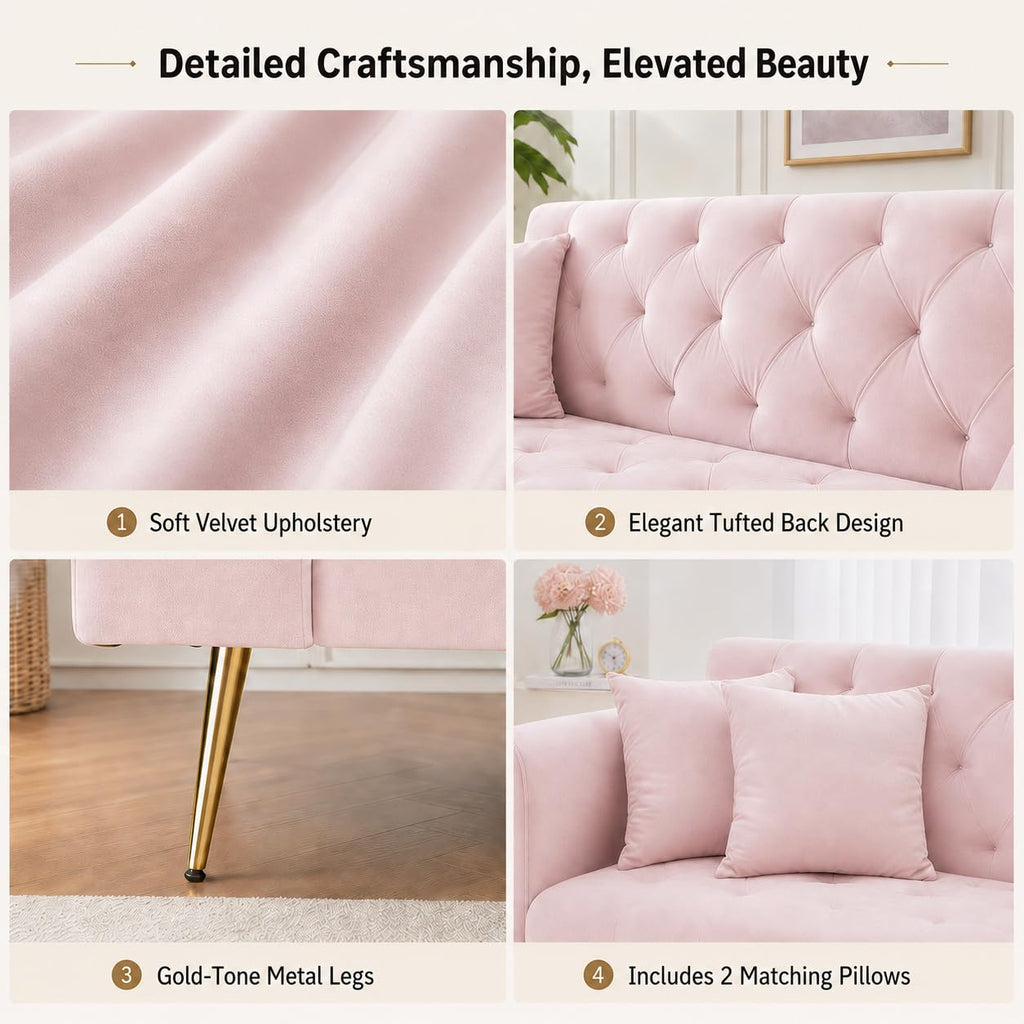 Pink Velvet Futon Sofa Bed R137