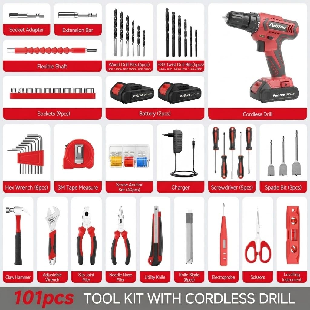 Cordless Drill Set 20V with Battery And Charger 59pcs Bits Kit H926394