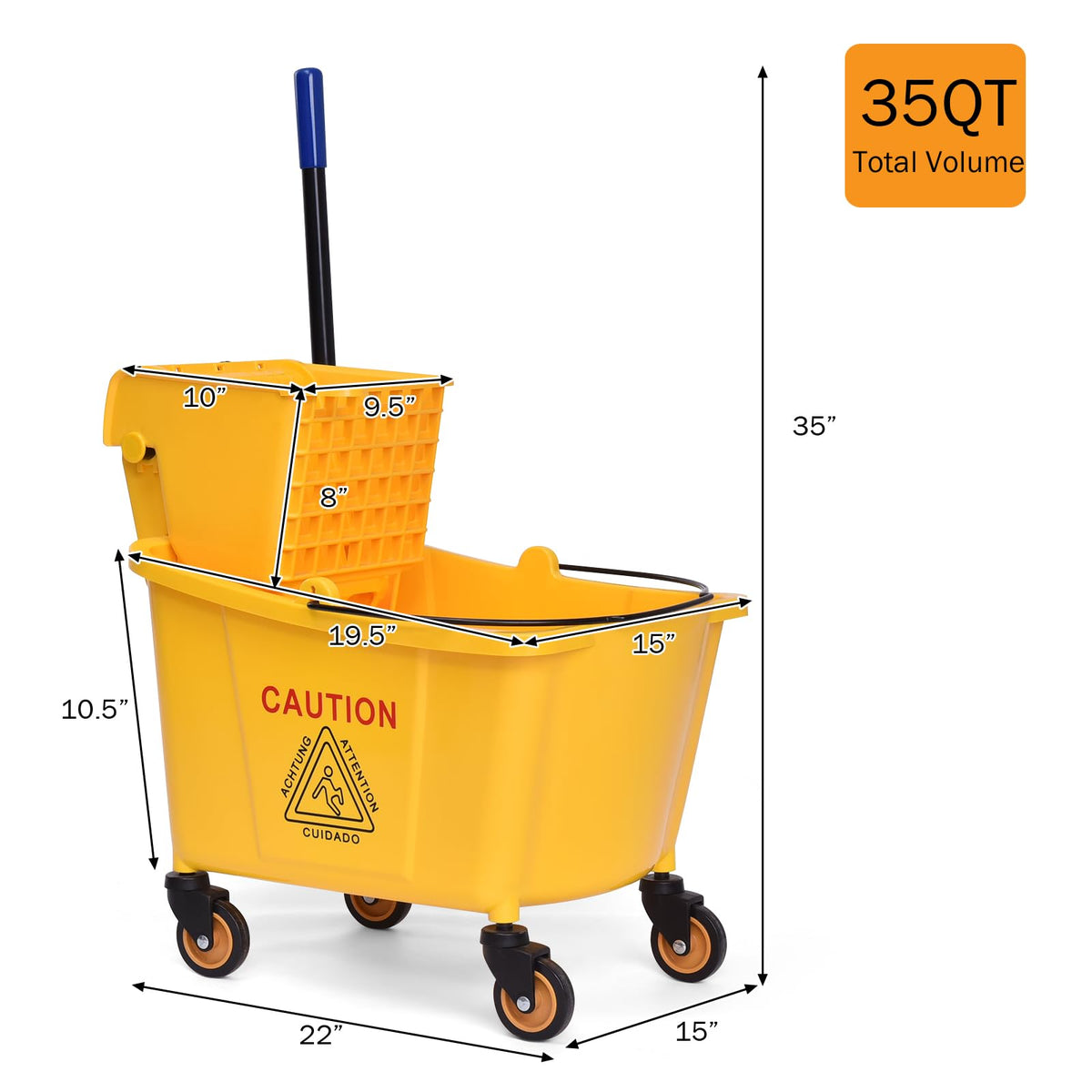 Yellow 35 Quart Commercial Mop Bucket with Wringer A957084