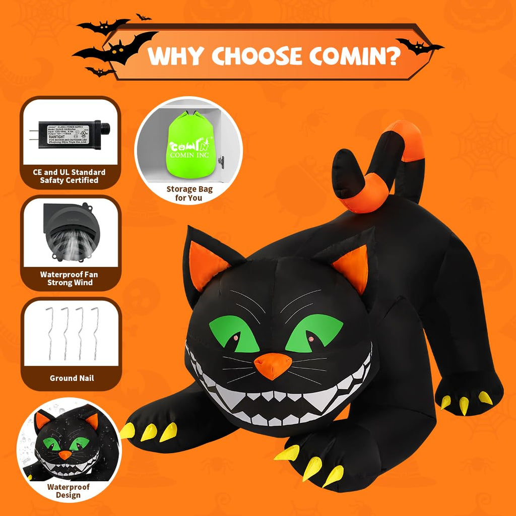 6 FT Halloween Inflatables Black Cat with Moving Head and Built-in LEDs K18818