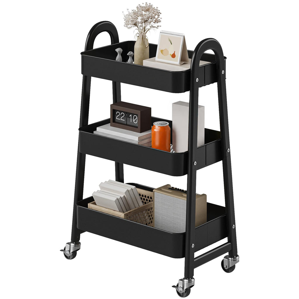3-Tier Metal Rolling Utility Cart with Lockable Wheels S583