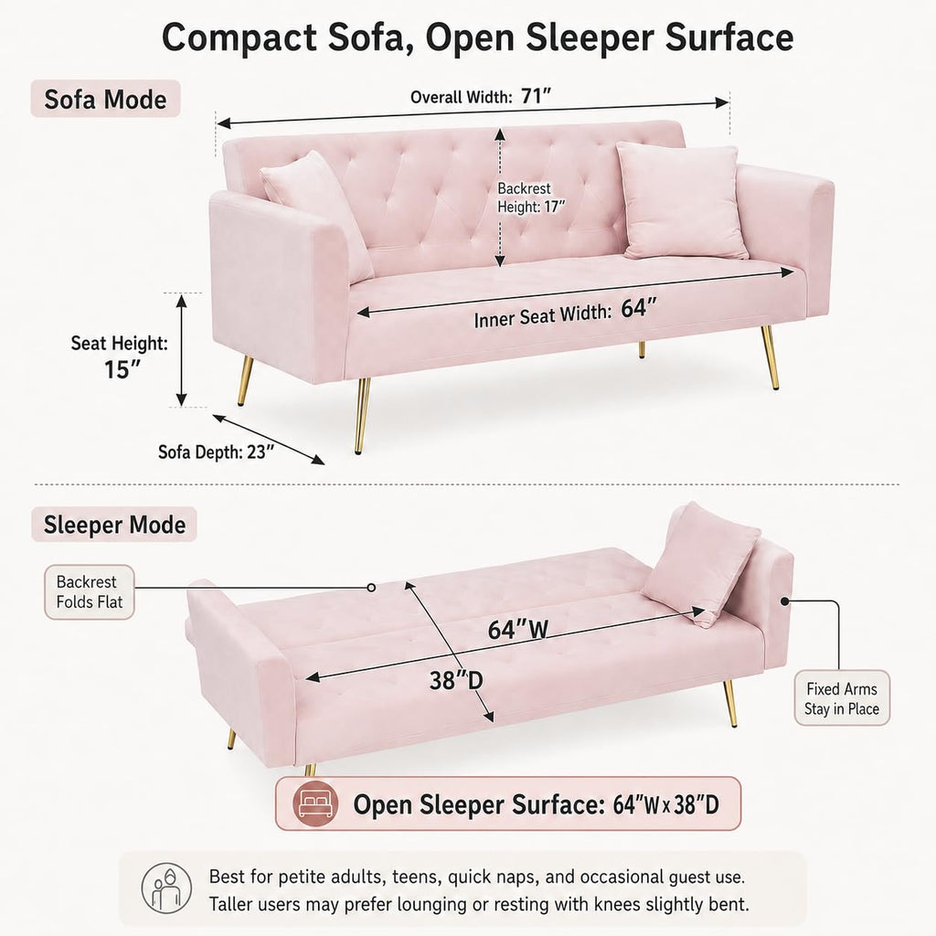 Pink Velvet Futon Sofa Bed R137