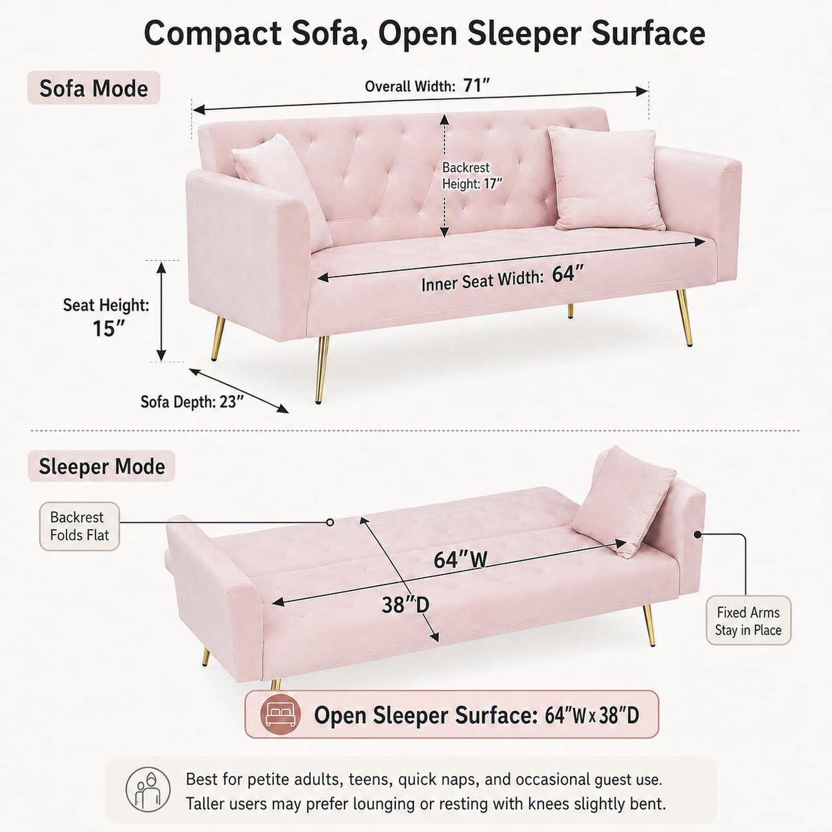 Pink Velvet Futon Sofa Bed R137