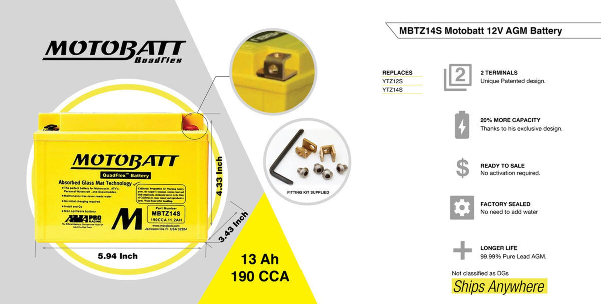 Sealed AGM Motorcycle Battery B38952