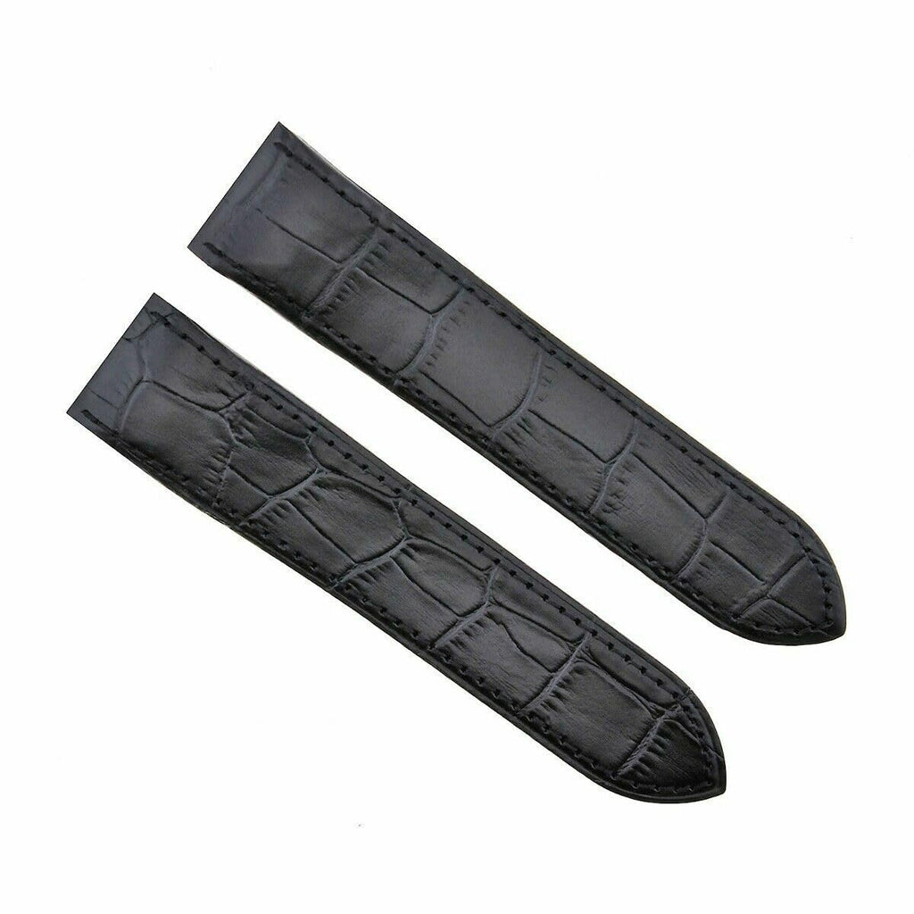 24.5mm Black Leather Watch Band Strap S531