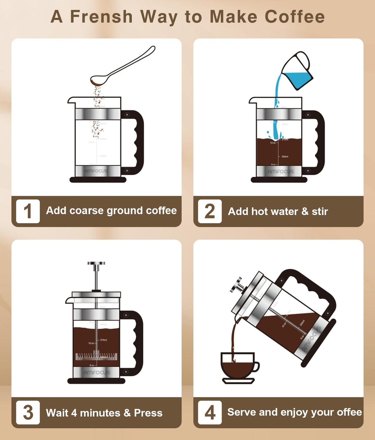 French Press Coffee Maker 21 oz Borosilicate Glass L910512
