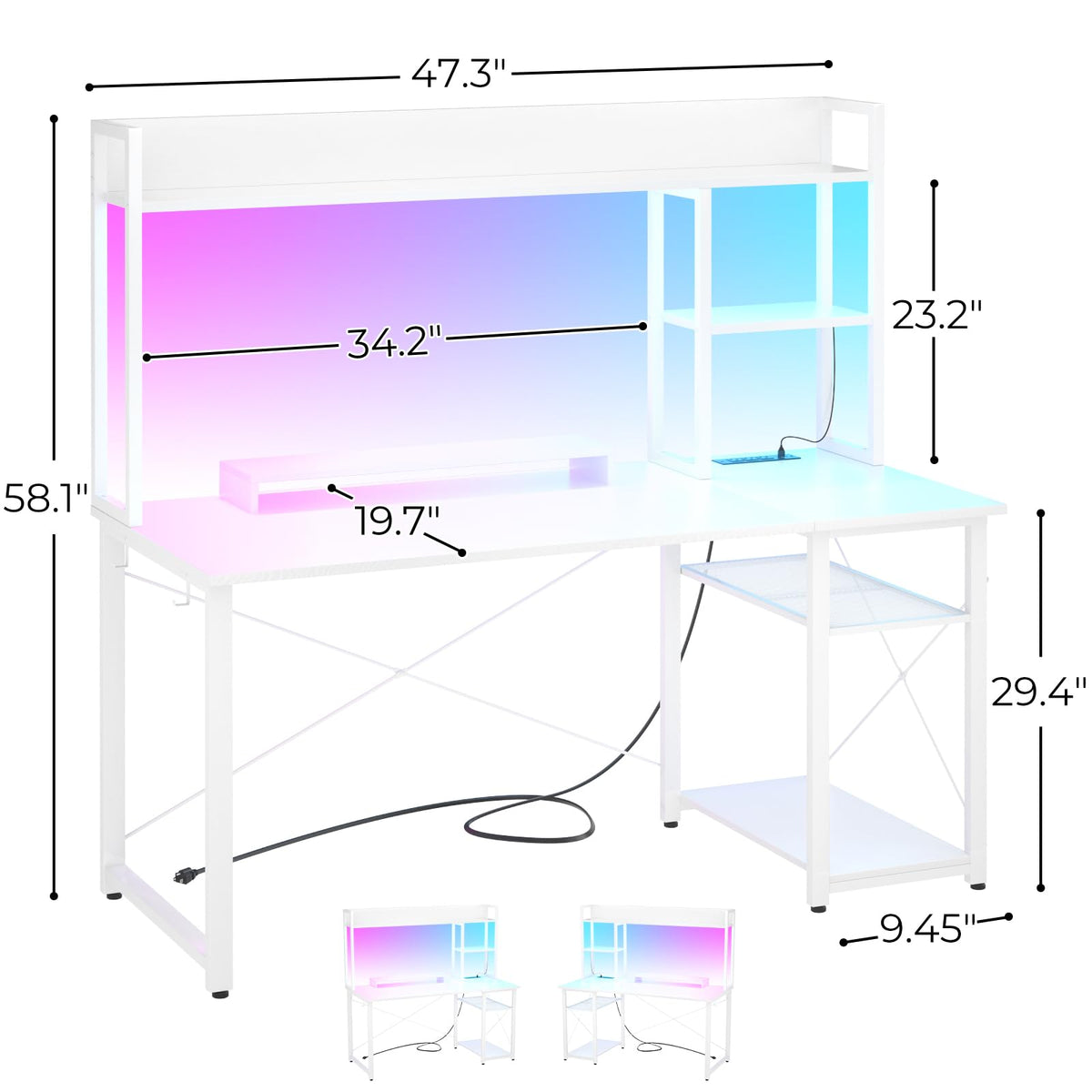 47'' White Gaming Desk with Hutch and Storage Shelves S576
