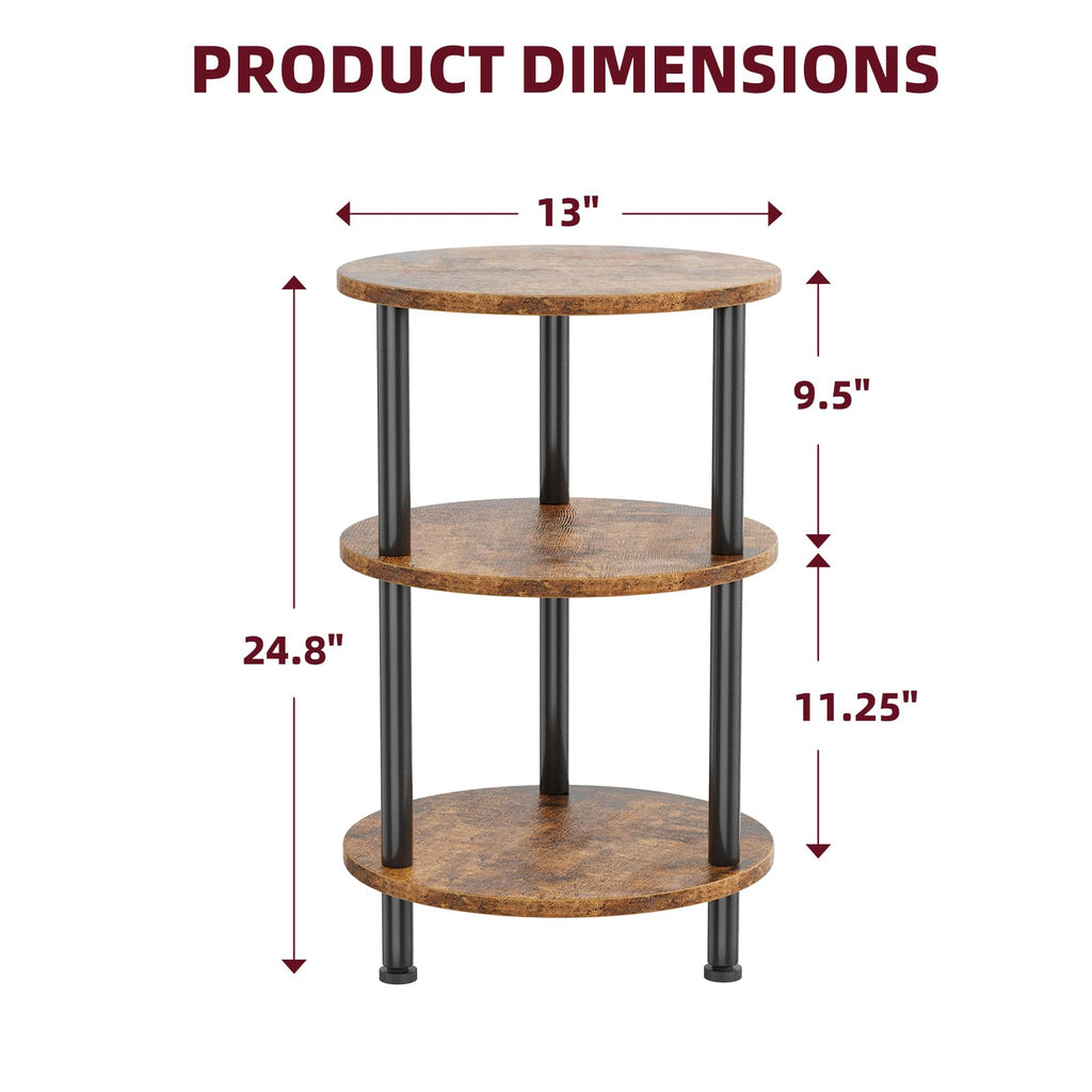 Rustic Brown 3 Tiers Round Side Table P7710