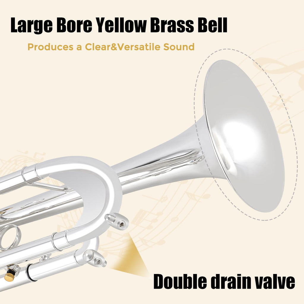 Bb Trumpet Brass Instruments Set with 7C Mouthpiece, Cloth and Gloves Q36770
