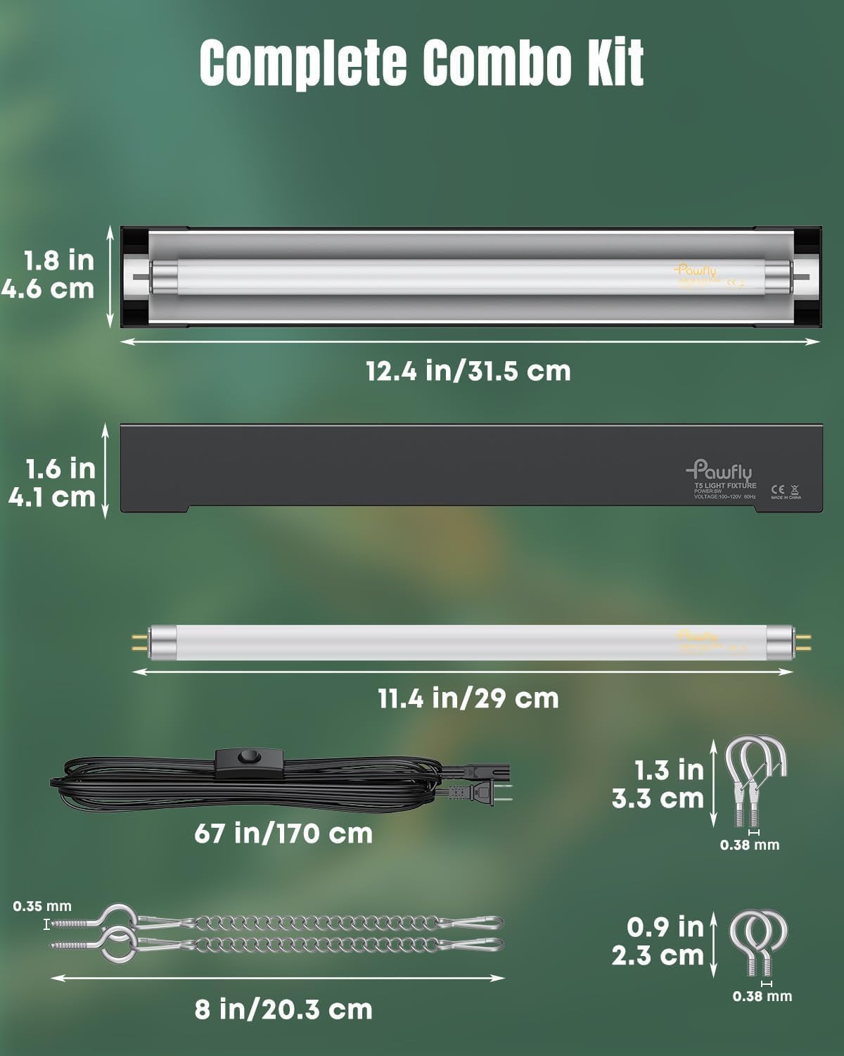 T5 Reptile Light Combo Kit with 2 UVB Tubes, 10.0 UVB Light Fixture, 12 inch K5058