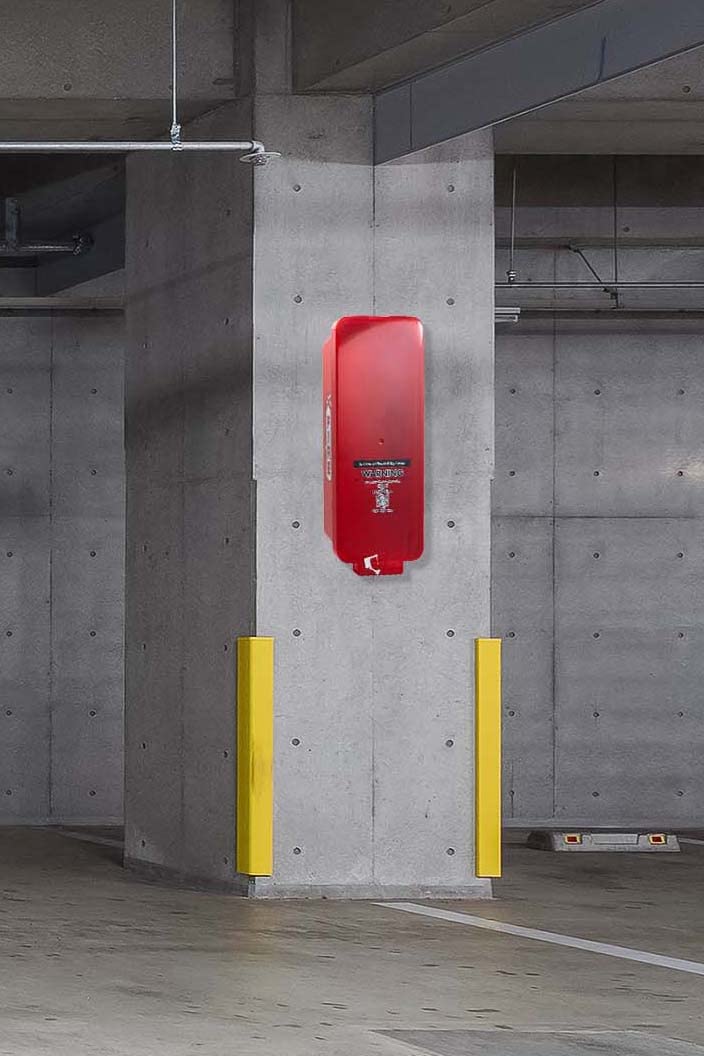 Red Surface-Mounted Fire Extinguisher Cabinet for 2 1/2 lb. or 5 lb. Fire Extinguishers X5185