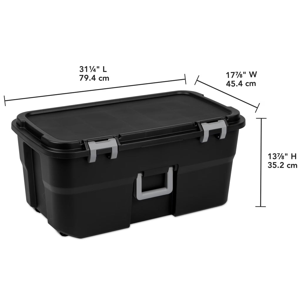 22 Gallon Black Wheeled Plastic Storage Trunk with Lids O7409