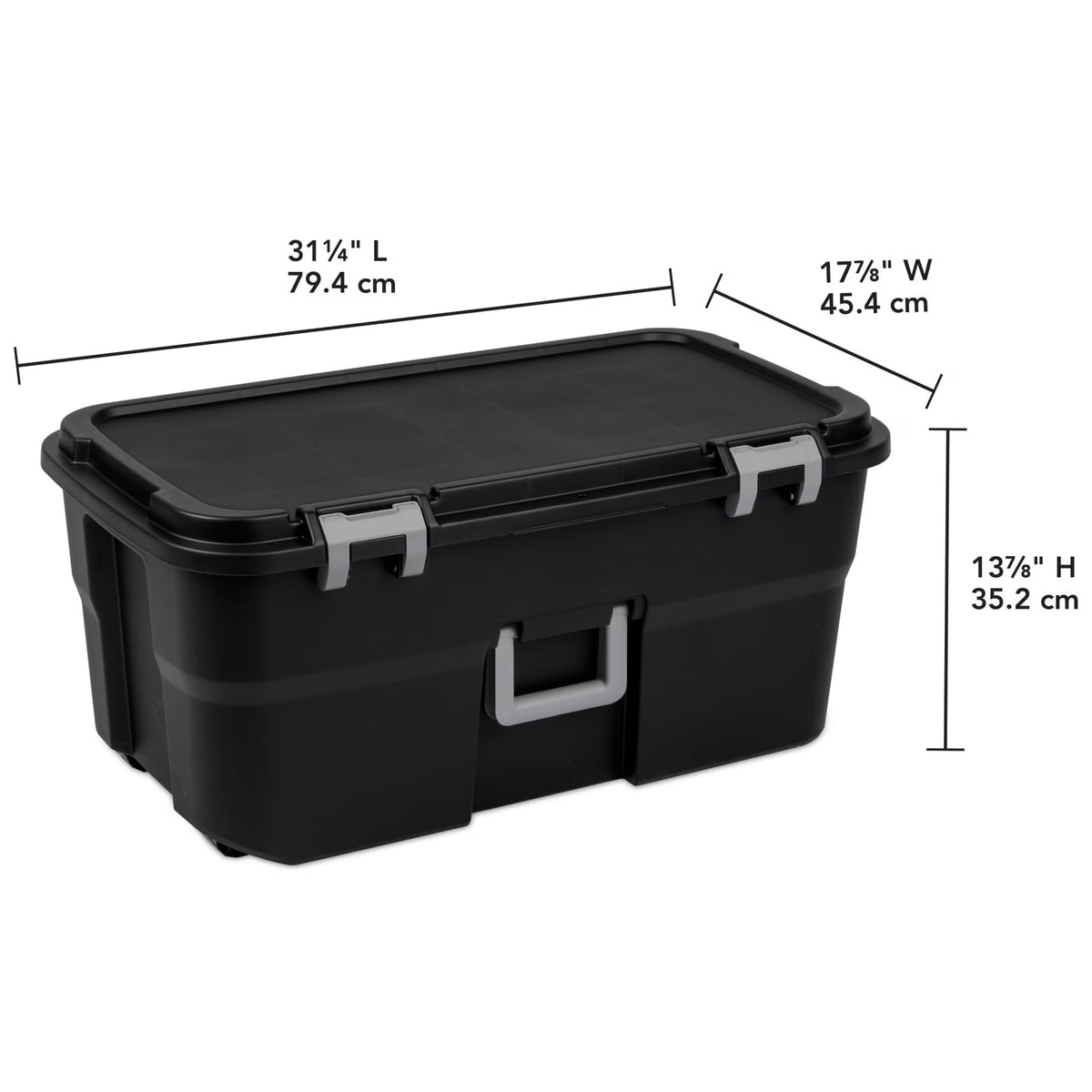 22 Gallon Black Wheeled Plastic Storage Trunk with Lids O7409
