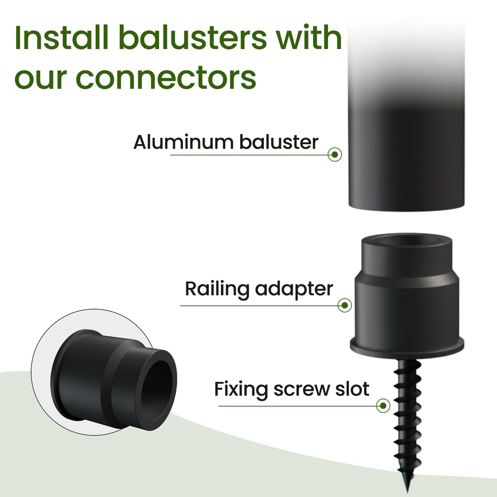 32"-100Pack Aluminum Deck Balusters Hollow Round Deck Railing Spindles Matte Coated Black T511