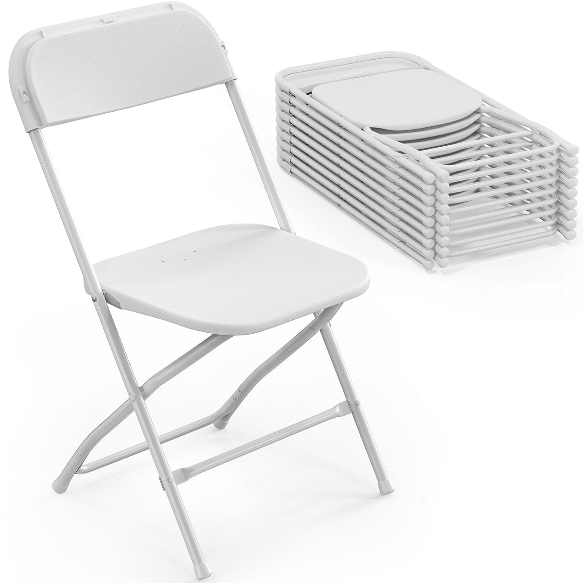White Plastic Folding Chairs Set of 10 with Metal Frame T9399