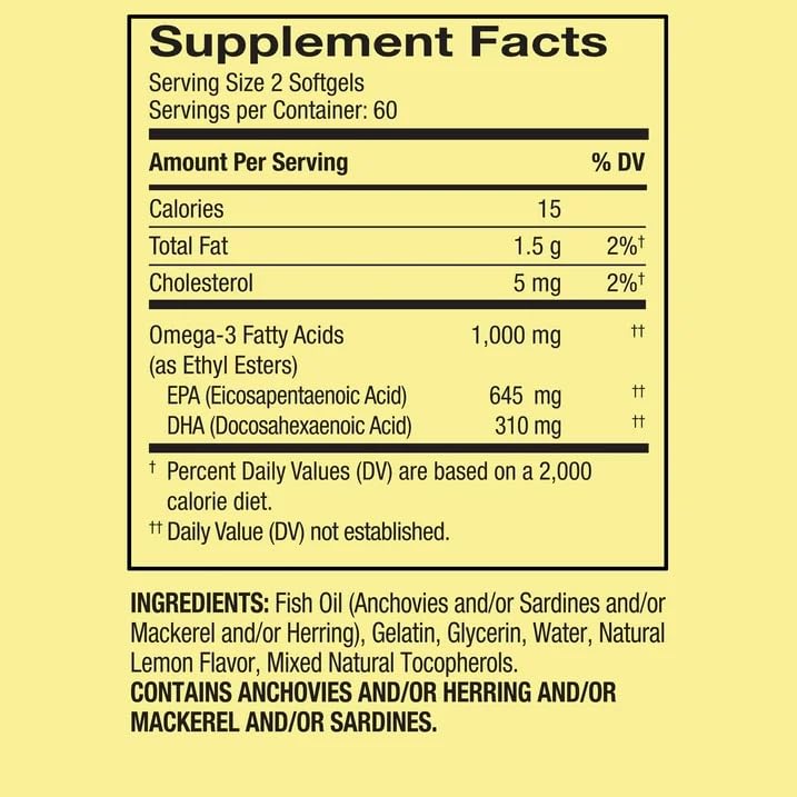 Omega-3 Fish Oil 1000 mg 120 Count Softgels Dietary Supplement Z255364