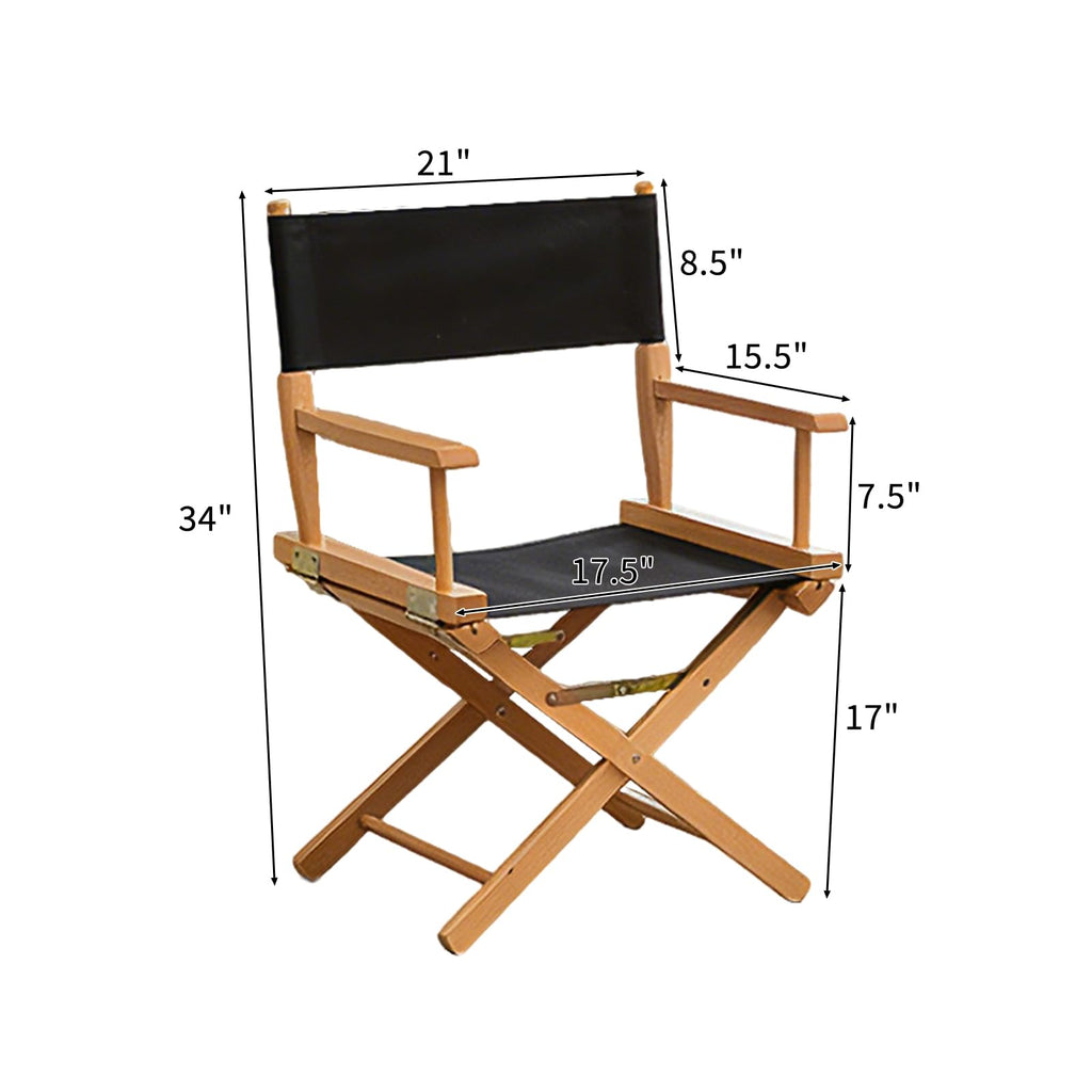 2 PCS Black Solid Wood Folding Director Chairs with Armrests O36695