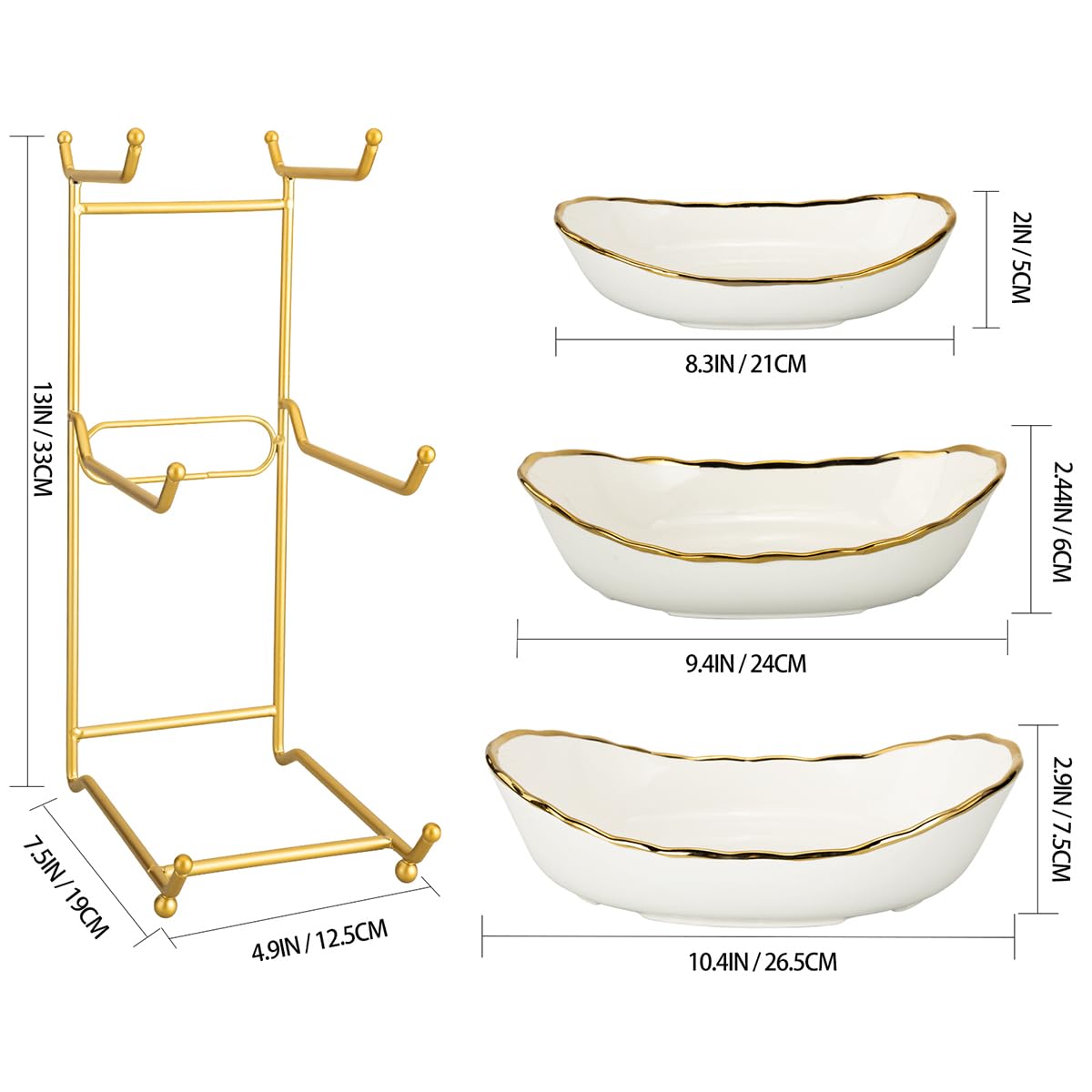 White Ceramic 3 Tier Fruit Bowl with Metal Stand R512