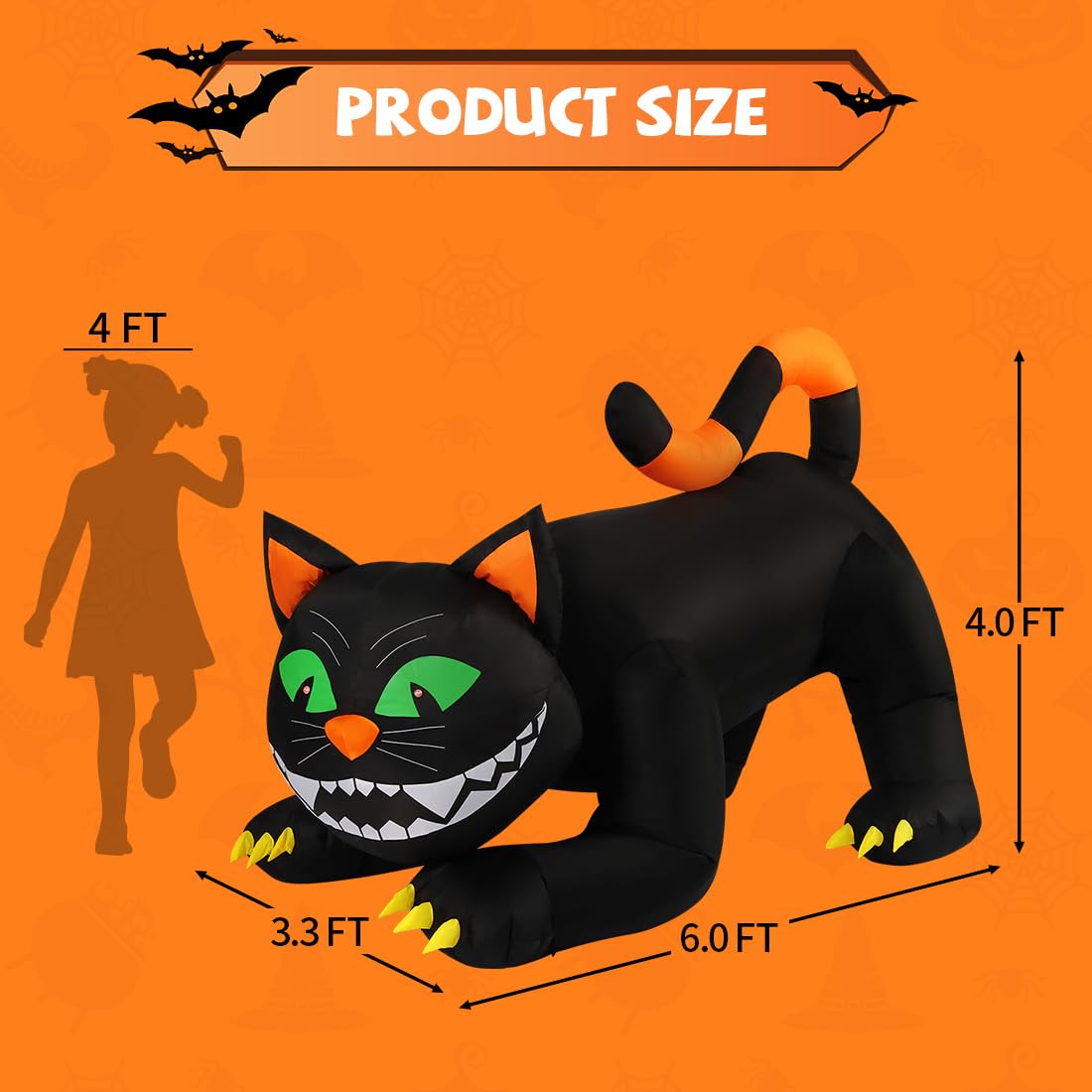 6 FT Halloween Inflatables Black Cat with Moving Head and Built-in LEDs K18818