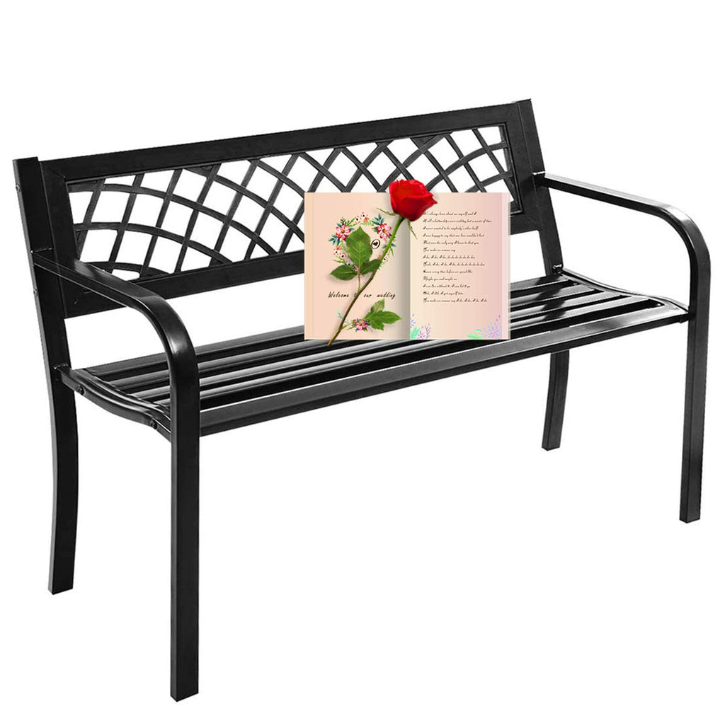 Black Metal Outdoor Bench with Armrests Q262