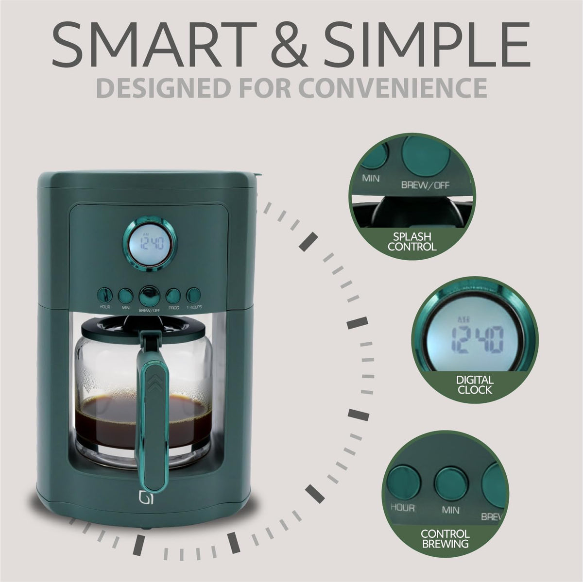 12-Cup Programmable Drip Coffee Maker with Glass Carafe S964433