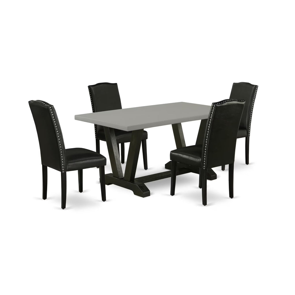 5 Piece Dinette Set with Rectangle Dining Table and 4 Black Faux Leather Chairs F934583
