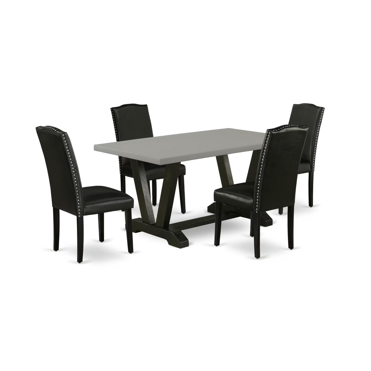 5 Piece Dinette Set with Rectangle Dining Table and 4 Black Faux Leather Chairs F934583