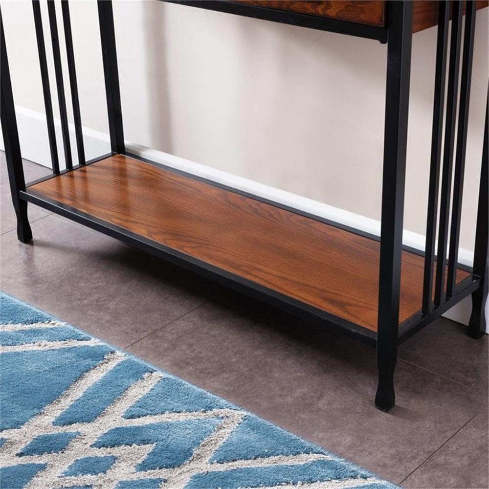 Industrial Wood Console Table with 2 Drawers and Storage Shelf Q561121