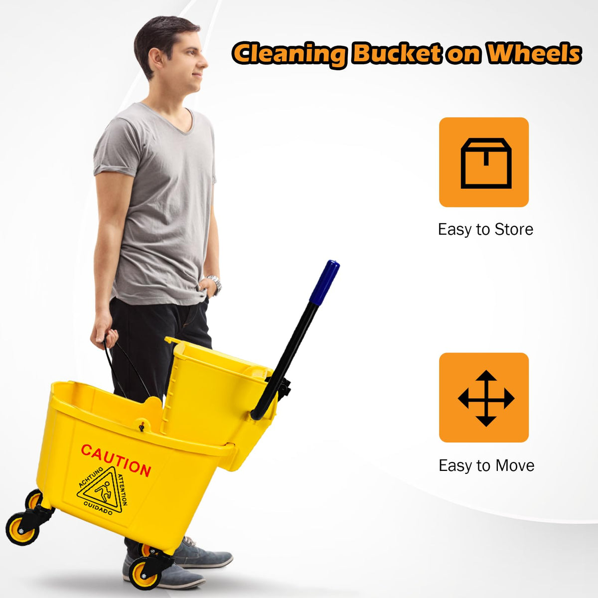 Yellow 35 Quart Commercial Mop Bucket with Wringer A957084