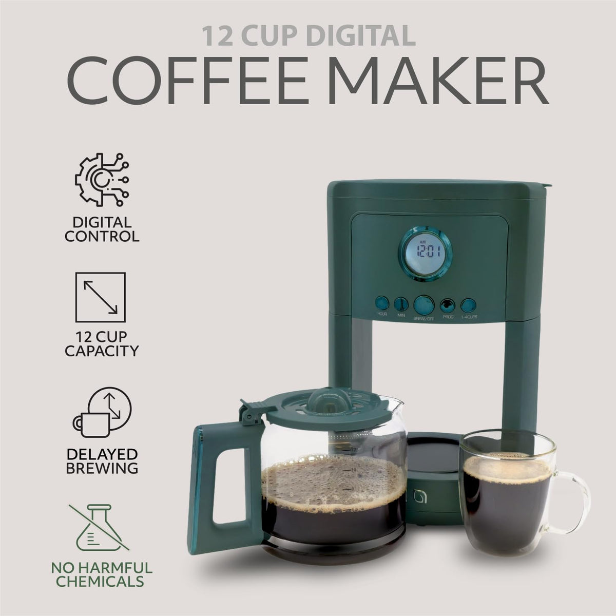 12-Cup Programmable Drip Coffee Maker with Glass Carafe S964433