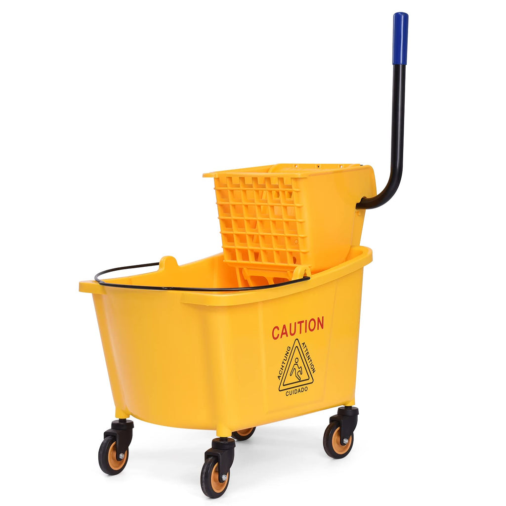 Yellow 35 Quart Commercial Mop Bucket with Wringer A957084