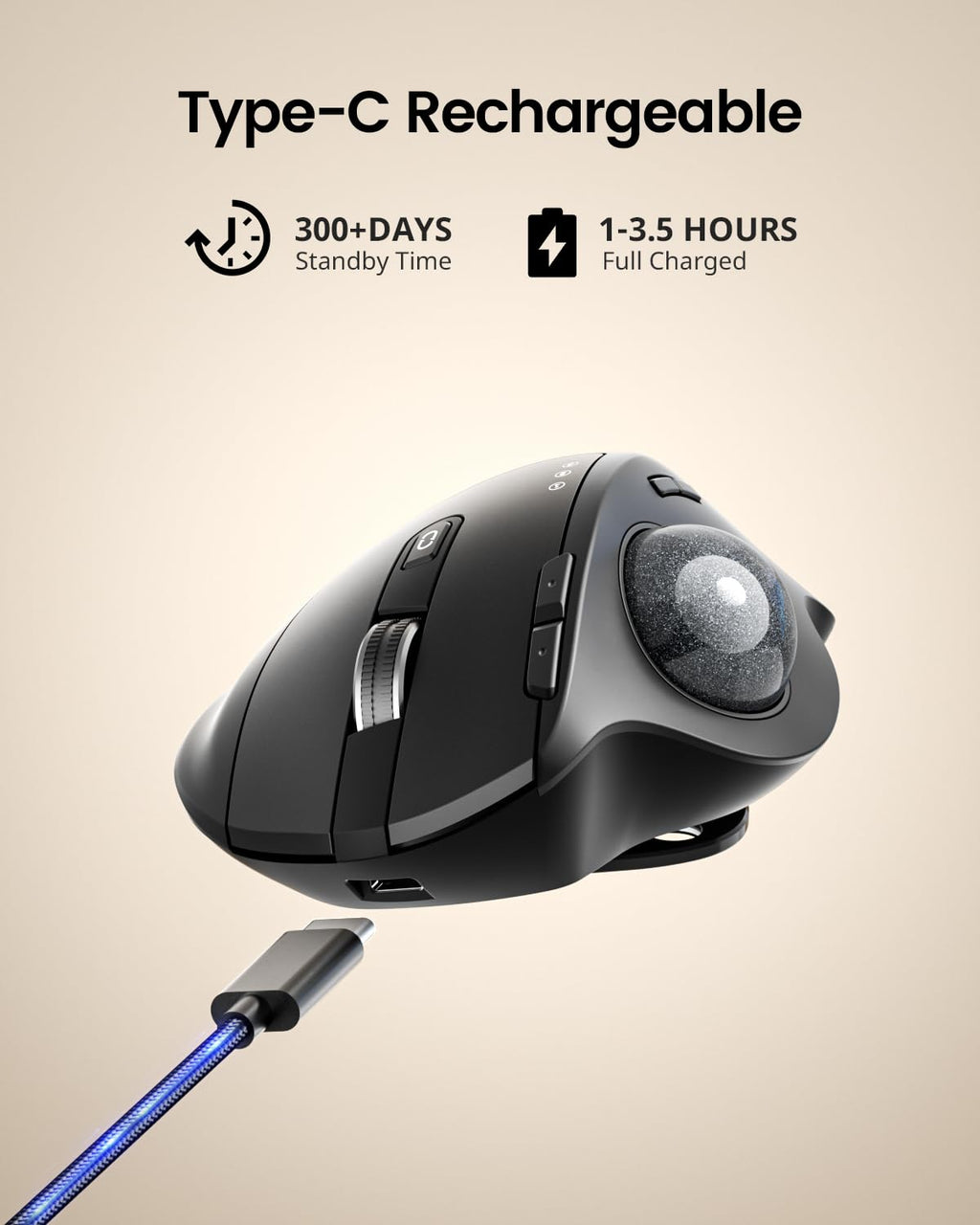 Wireless Rechargeable Gray Trackball Mouse S2752