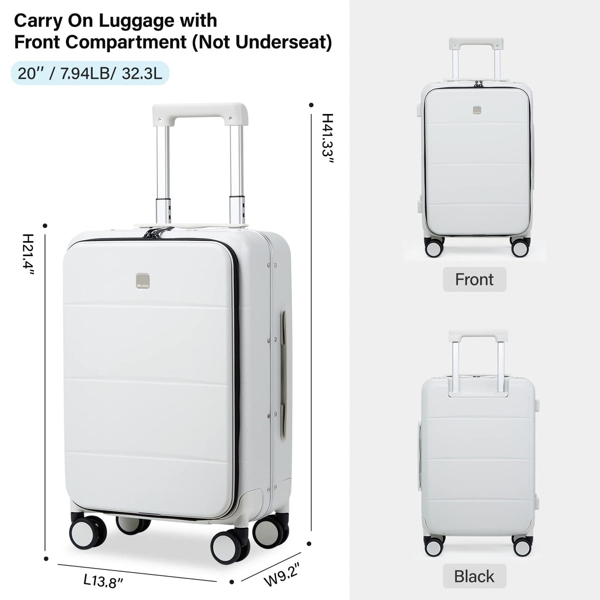 Smoke White 20 Inch Hard Shell Carry On Luggage R609