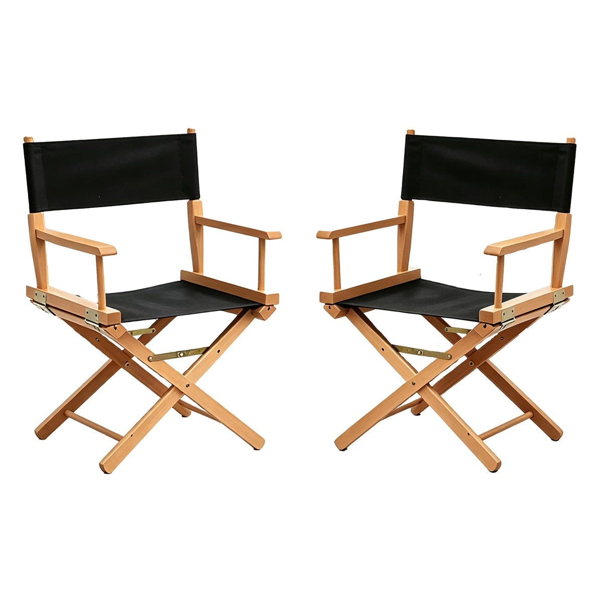 2 PCS Black Solid Wood Folding Director Chairs with Armrests O36695
