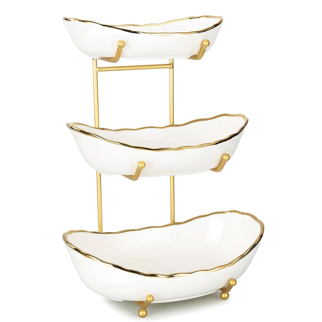 White Ceramic 3 Tier Fruit Bowl with Metal Stand R512