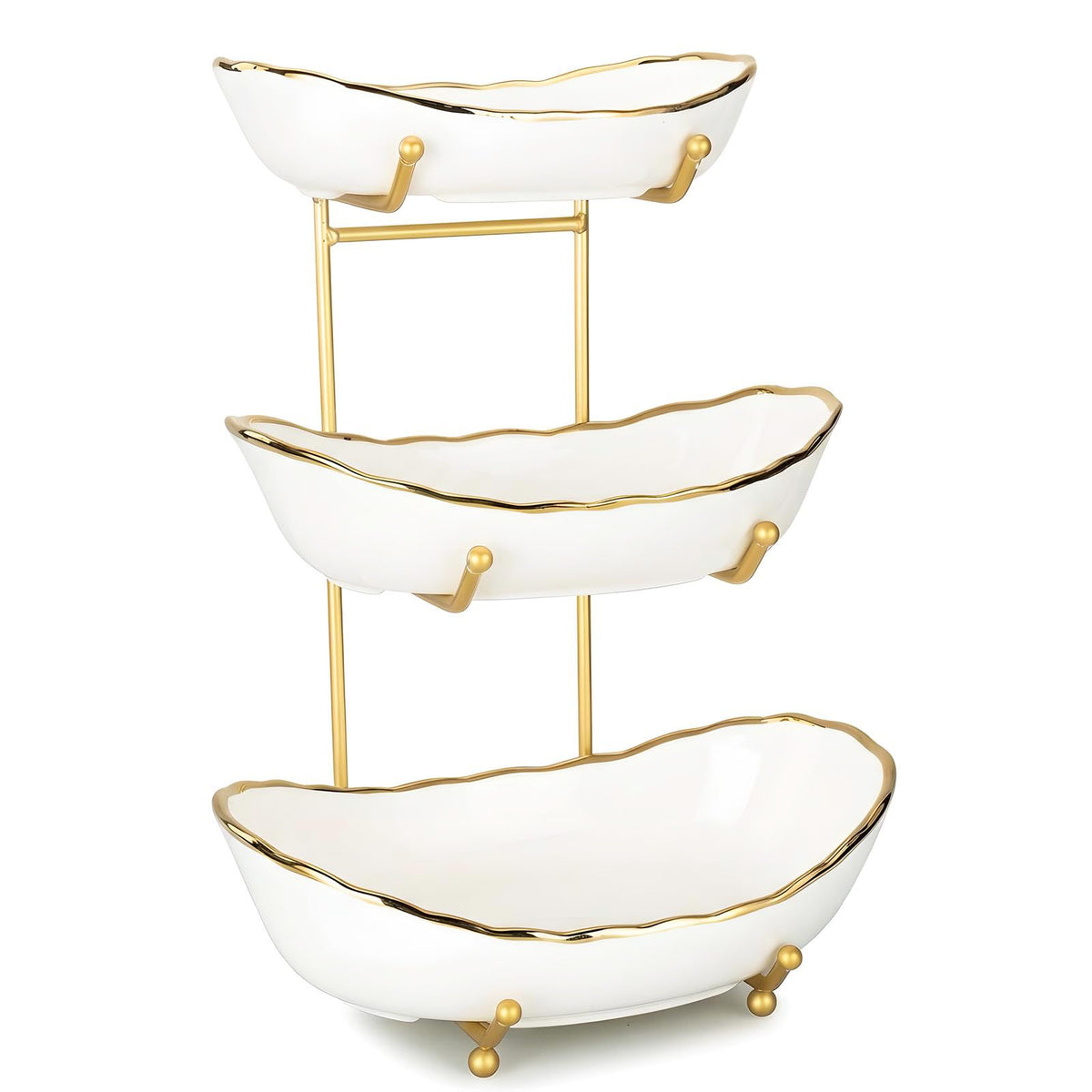 White Ceramic 3 Tier Fruit Bowl with Metal Stand R512