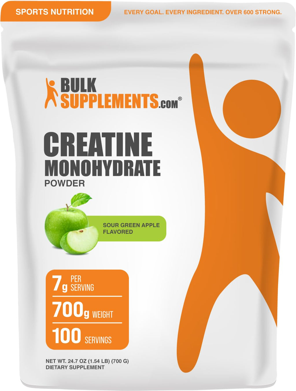 Micronized Creatine Monohydrate Powder, Sour Green Apple, 700g W870