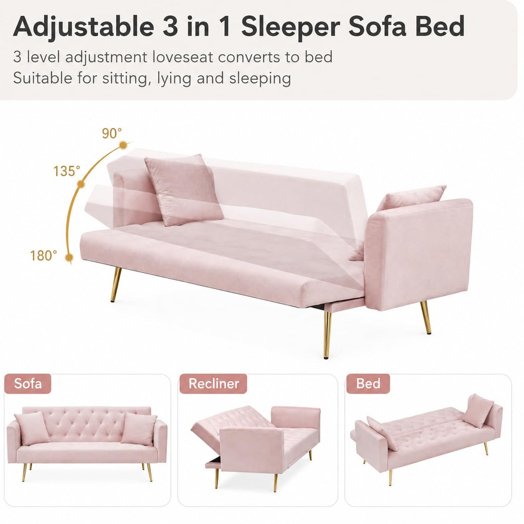 Pink Velvet Futon Sofa Bed R137